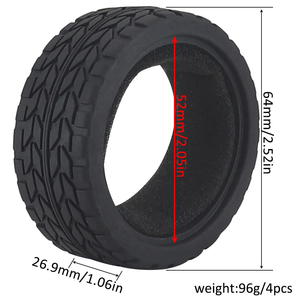 1:10 On-road Car Tires 63-68mm High Grip Rubber Tyre Hot Melt Tire Hsp 94123 Hpi Himoto Fw06 Tt01 Abrasion Resistant Racing Car