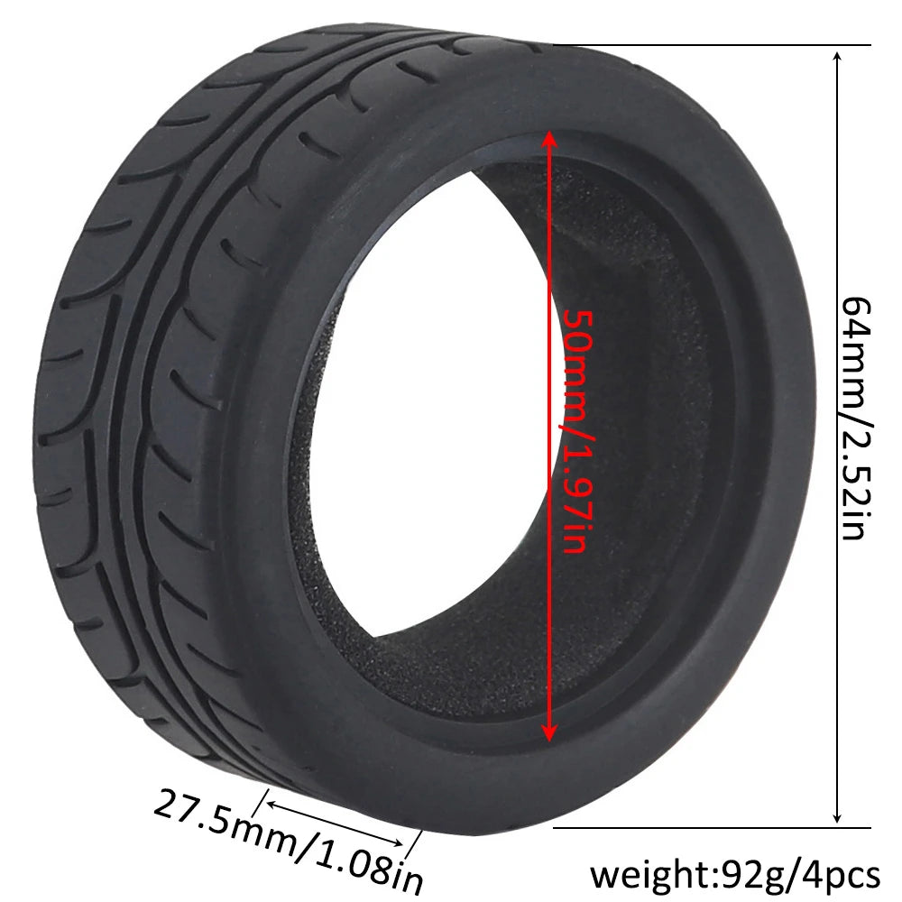 1:10 On-road Car Tires 63-68mm High Grip Rubber Tyre Hot Melt Tire Hsp 94123 Hpi Himoto Fw06 Tt01 Abrasion Resistant Racing Car