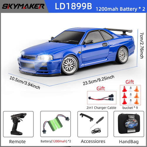 Load image into Gallery viewer, Skymaker LDRC 1/18 RC Drift Car LD1899 GTR Mode R34 2.4GHz RWD with Gyroscope on-Road Alloy Body Shell Racing Car for Boys Gifts
