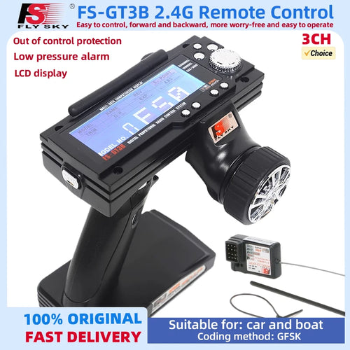 Load image into Gallery viewer, FlySky GT3B FS-GT3B 2.4G 3CH transmitter RC System Gun Controller with FS GR3E Receiver For RC Car Boat with LED Screen
