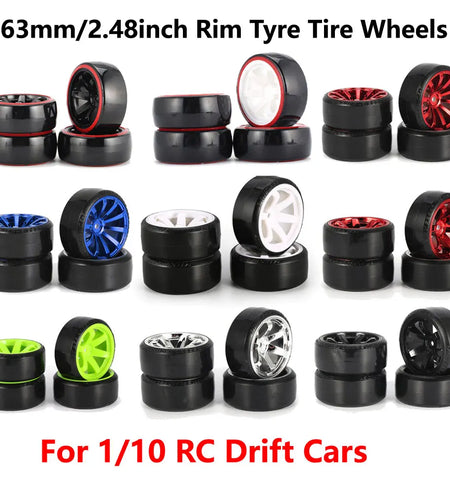 4PCS YSIDO Hard Plastic 63mm/2.48inch Rim Tyre Tire Wheel 12mm HEX for 1/10 RC Drift Cars