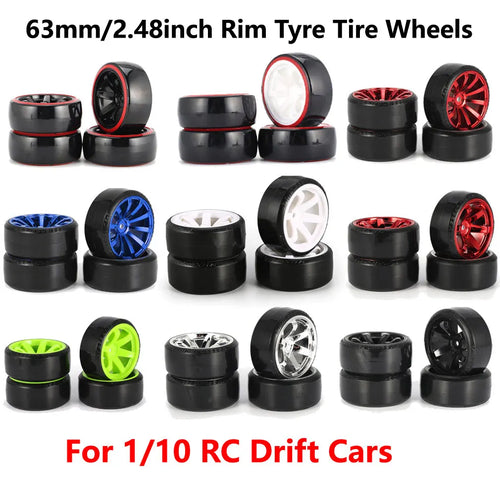 Load image into Gallery viewer, 4PCS YSIDO Hard Plastic 63mm/2.48inch Rim Tyre Tire Wheel 12mm HEX for 1/10 RC Drift Cars

