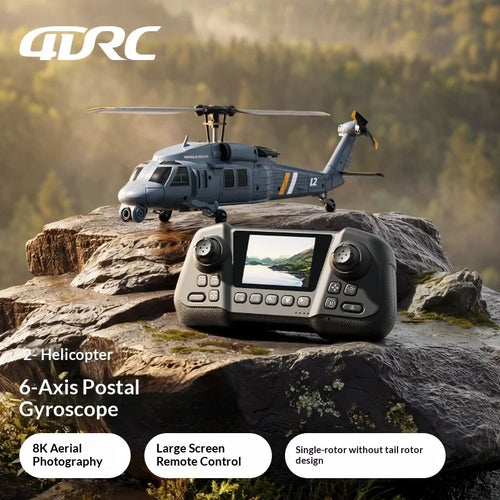 Load image into Gallery viewer, 4drc L2 Rc Helicopter 8k Aerial Camera Builtin Screen Remote Control 6axis Gyro Single Blade Black Hawk Apache Military For Boys
