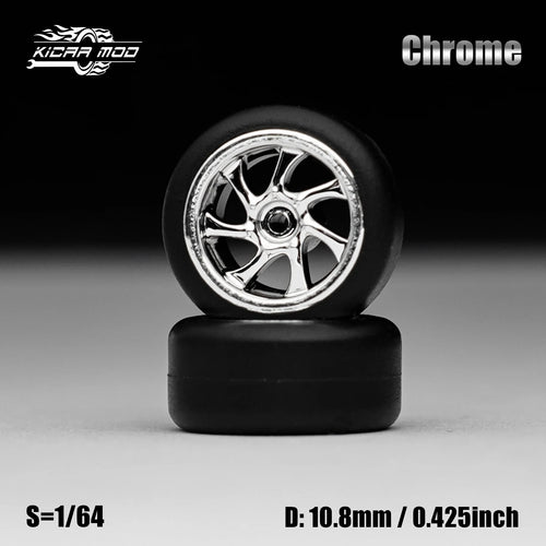 Load image into Gallery viewer, 1/64 Model Car Electroplated Silver Wheels with Fixed Rubber Tires Comes with rivets for Diecast Model  Refiting Parts 4pcs 1set
