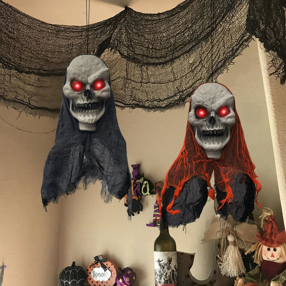 2PCS Halloween Skeleton Ghost Decoration Party Hanging Skull Skeleton Ornament Horror Props Haunted Home Decor Halloween Outdoor