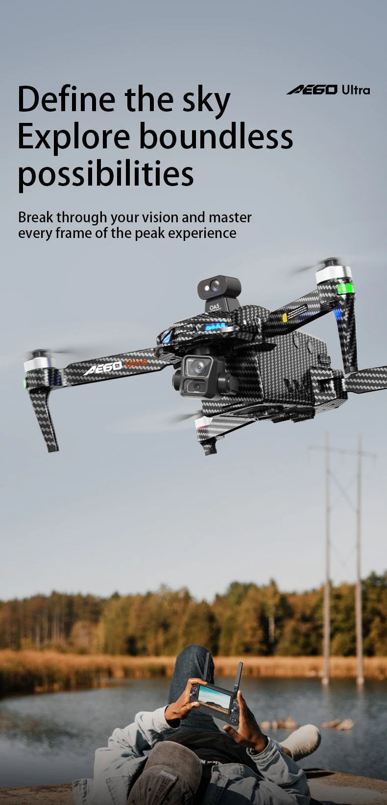 AE60 Ultra Professional Drone With 8K Camera GPS 3-Axis Gimbal Obstacle Avoidance Touch Screen FPV Brushless RC Drones Boy Toys
