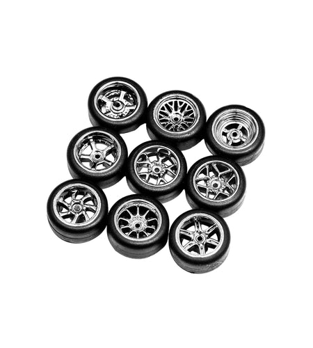 1/64 Model Car Electroplated Silver Wheels with Fixed Rubber Tires Comes with rivets for Diecast Model  Refiting Parts 4pcs 1set