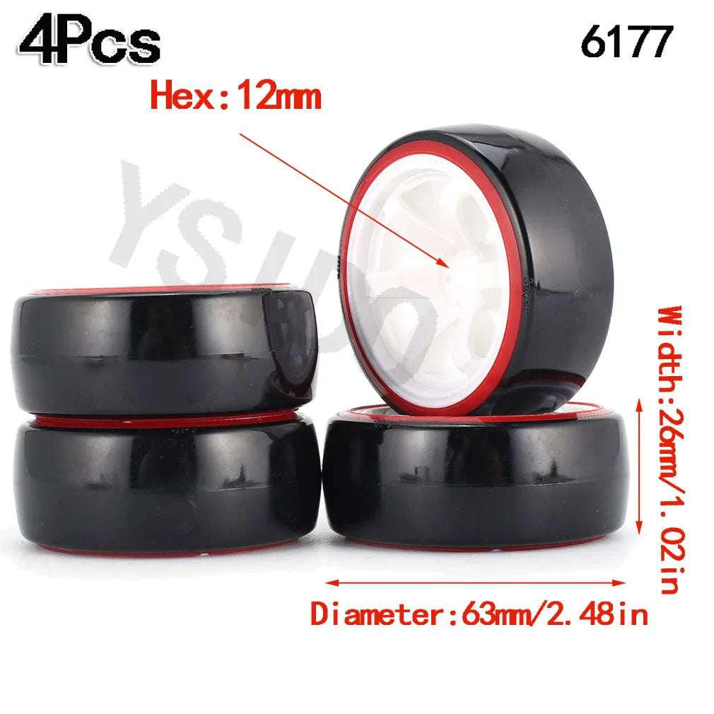 4PCS YSIDO Hard Plastic 63mm/2.48inch Rim Tyre Tire Wheel 12mm HEX for 1/10 RC Drift Cars