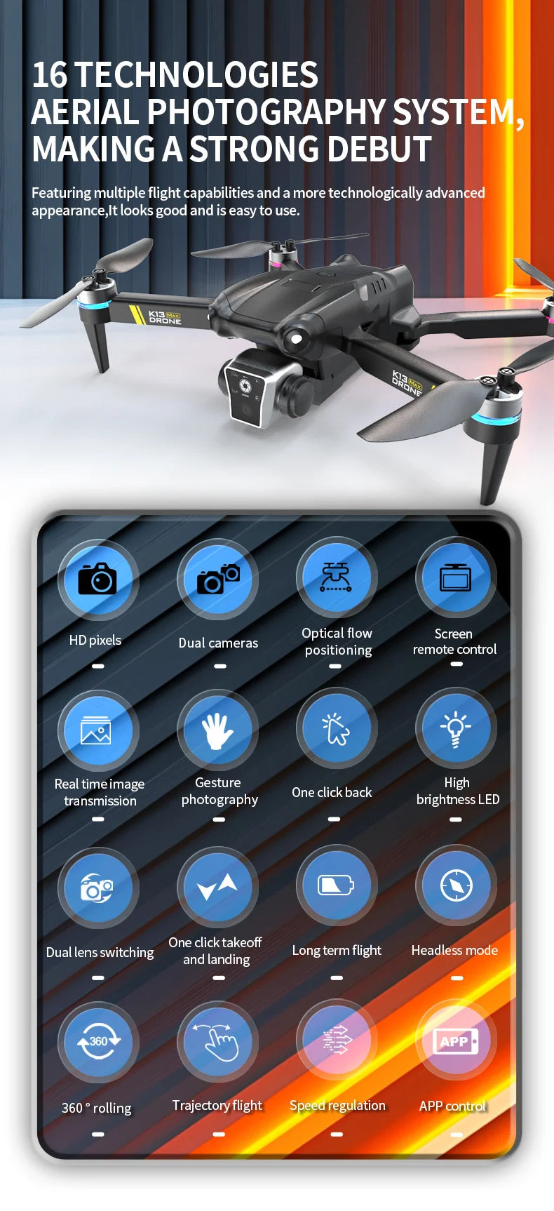 K13 MAX Aerial Drone, Featuring Powerful Drive From Brushless Motor and High-definition Dual Cameras - A New Year Gift