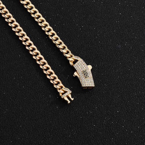 Load image into Gallery viewer, VCT 18mm Long Lock Rectangular Zircon Prong Set Cuban Necklace Ice Crystal Small Crystal Zircon Chain Hip Hop Rock Jewelry
