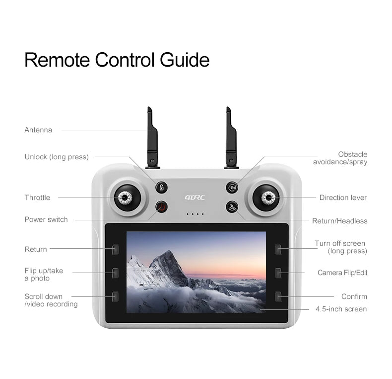 Professional Aerial GPS Return Large Screen FPV RC Drone 8K Auto Spray Optical Flow Obstacle Avoidance Remote Control Quadcopter