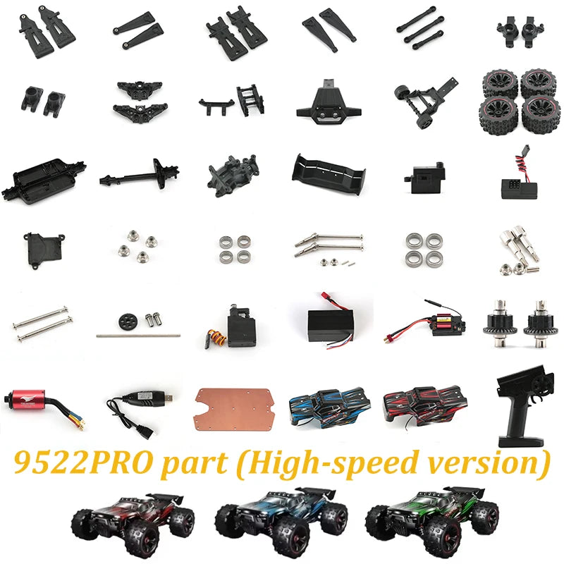 9522PRO 85KM/H High-Speed RC Automobile Parts Arm Turning Cup Drive Shaft Gear Differential Gearbox Steering Tie Rod Tire Motor