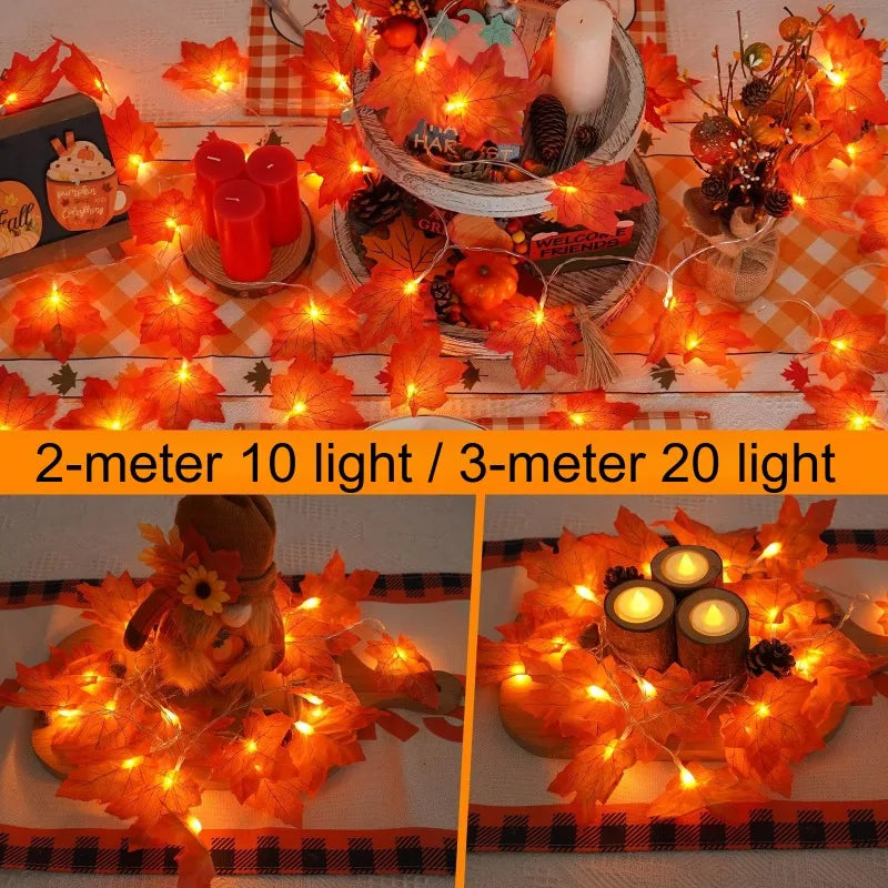 2/3M Halloween LED Lights String,Artificial Maple Leaf Lantern Garland,Halloween Christmas Thanksgiving Day Home Decorations