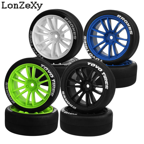 Load image into Gallery viewer, 4pcs 1/10 65mm Hard Drift Tire Tyre Wheel for Tamiya TT01 TT02 XV01 PTG-2 Kyosho HPI HSP RC Drift Car On Road Touring Racing Car
