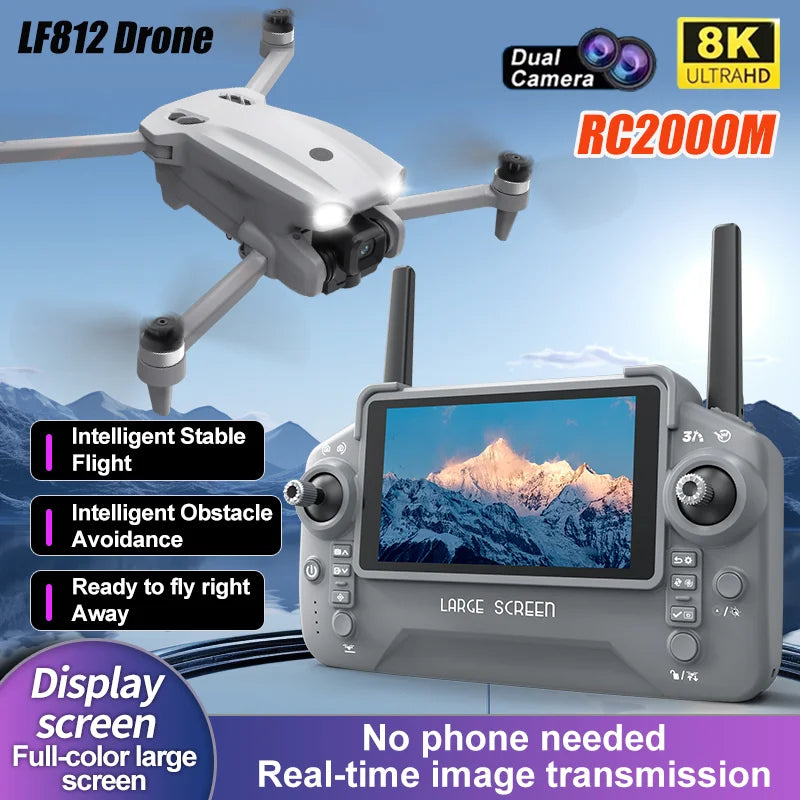 New LF812 Drone FPV Professional HD Aerial 8K Dual Camera Large Screen Remote No Phone Obstacle Brushless Foldable RC Quadcopter