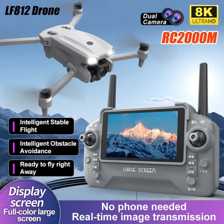 New LF812 Drone FPV Professional HD Aerial 8K Dual Camera Large Screen Remote No Phone Obstacle Brushless Foldable RC Quadcopter