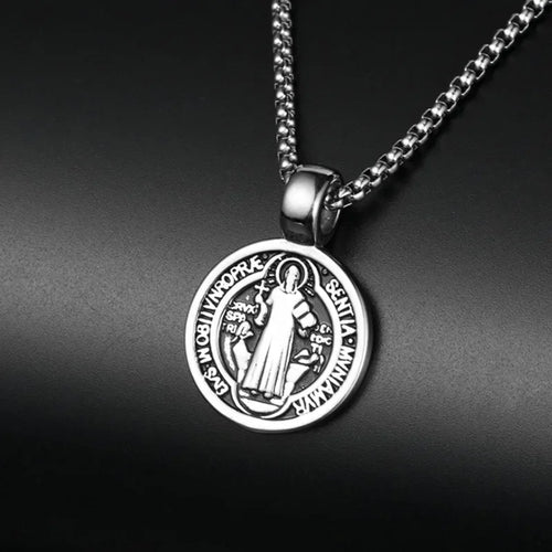 Load image into Gallery viewer, Stainless Steel Saint St. Benedict Collar Medal of San Benito Necklace Men Women Spiritual Virgin Mary Pendant Necklace For Men
