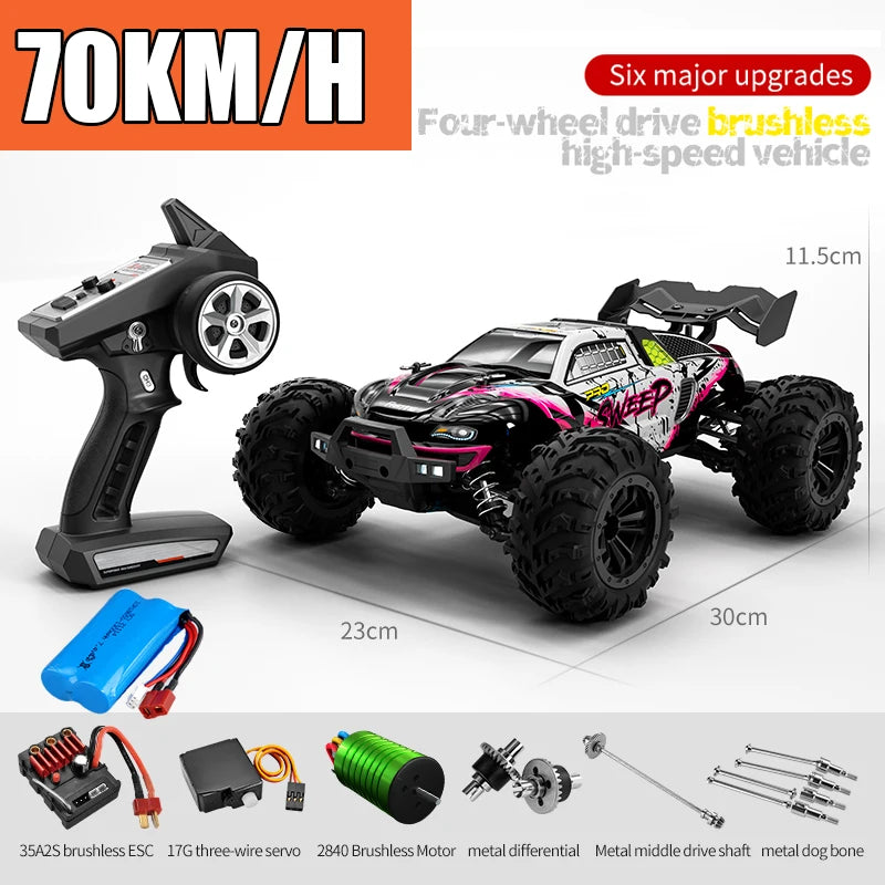 Rc Car Off Road 4x4 High Speed 75KM/H Remote Control Car With LED Headlight Brushless 4WD 1/16 Monster Truck Toys For Boys Gift