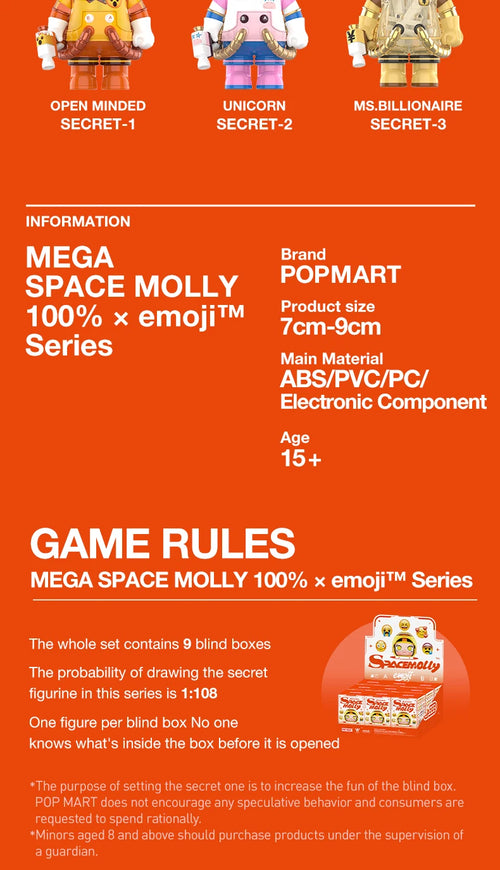 Load image into Gallery viewer, POP MART MEGA SPACE MOLLY 100% × emoji Series 1PC/9PCS POPMART Blind Box Action Figure Cute Toy
