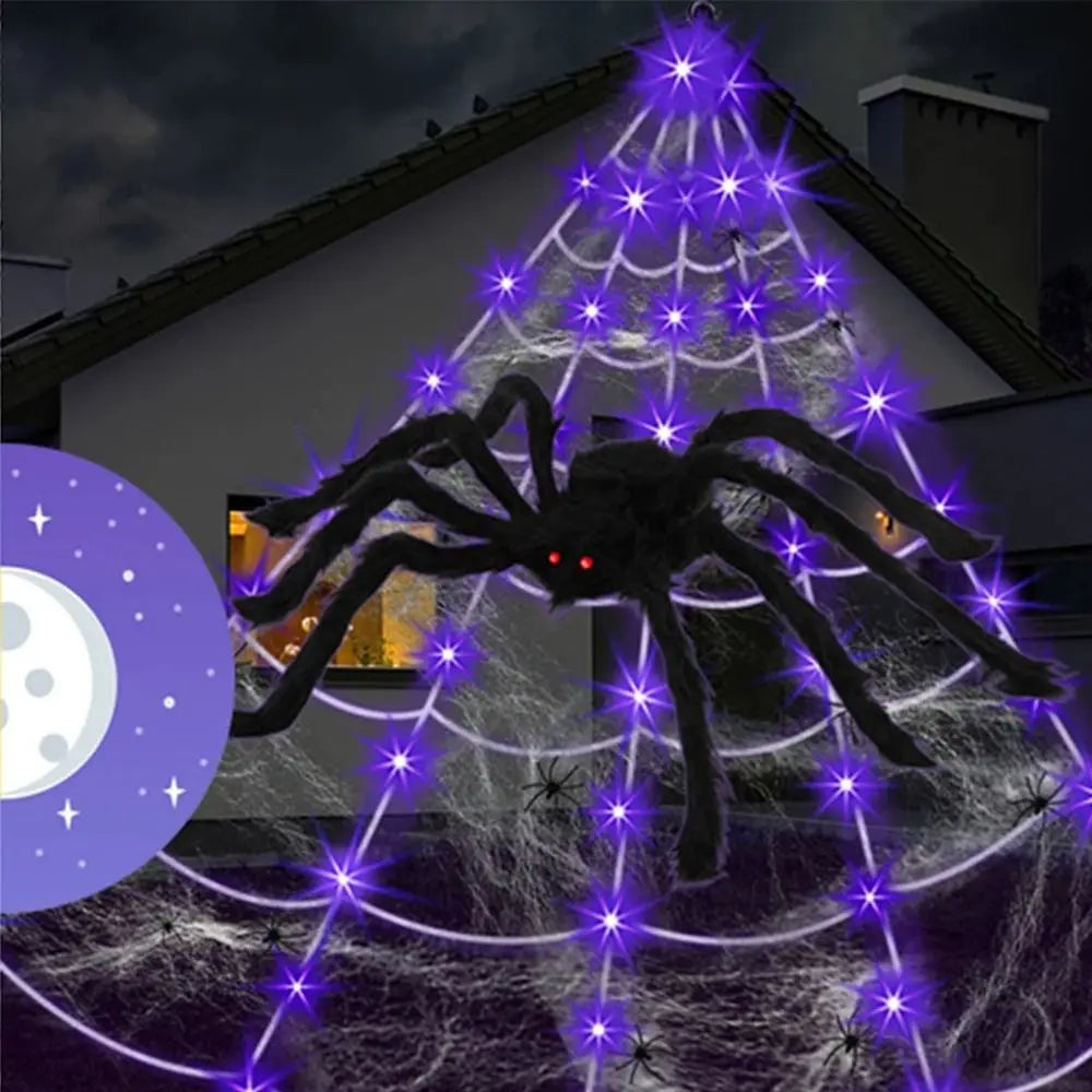 8 Modes Halloween Spider Web Lights Waterproof Glow LED Spider Net 5m Triangle Luminous Halloween Spider Indoor Outdoor