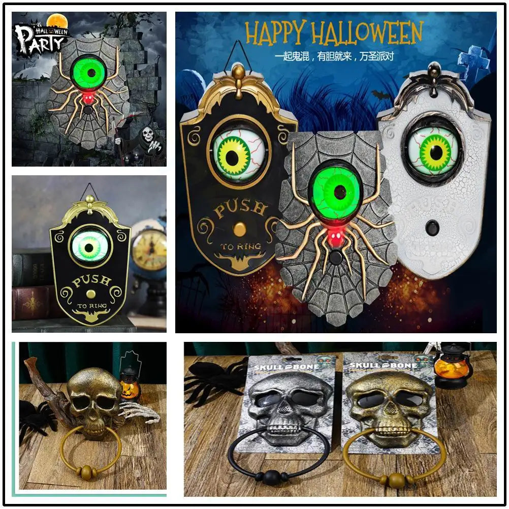 Halloween Decoration Spider Doorbell Horror Props Ghost's Day Glowing Home Hanging Electric Luminous Sound Eyeball Doorbell