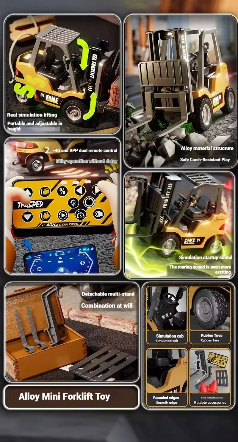 1/64mini RC Cars Mobile Bluetooth remote control dual model Three speed adjustable alloy engineering vehicle toy kid RC car gift