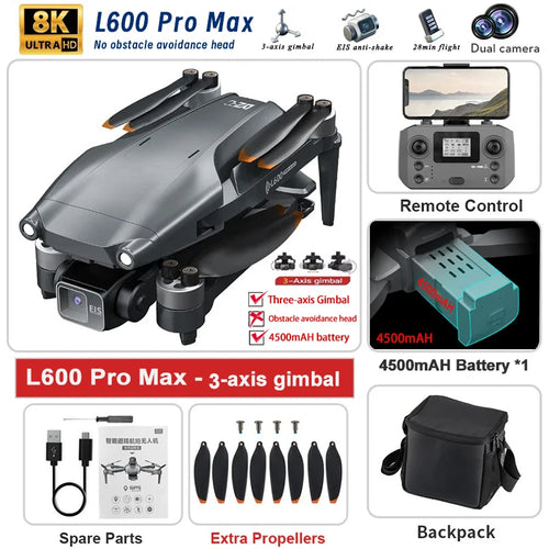 Load image into Gallery viewer, 2025 New L600 PRO MAX GPS Drone 5KM 4K Professional HD Dual Camera 3-Axis Gimbal 360 Obstacle Avoidance Brushless Quadcopter Toy
