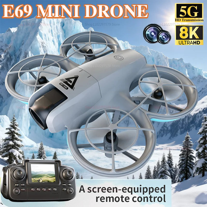 E69 Mini RC Drone 8K HD Camera With LED 5G FPV WiFi Remote Control Aircraft Obstacle Avoidance Quadcopter For Adult Boy Toy Gift