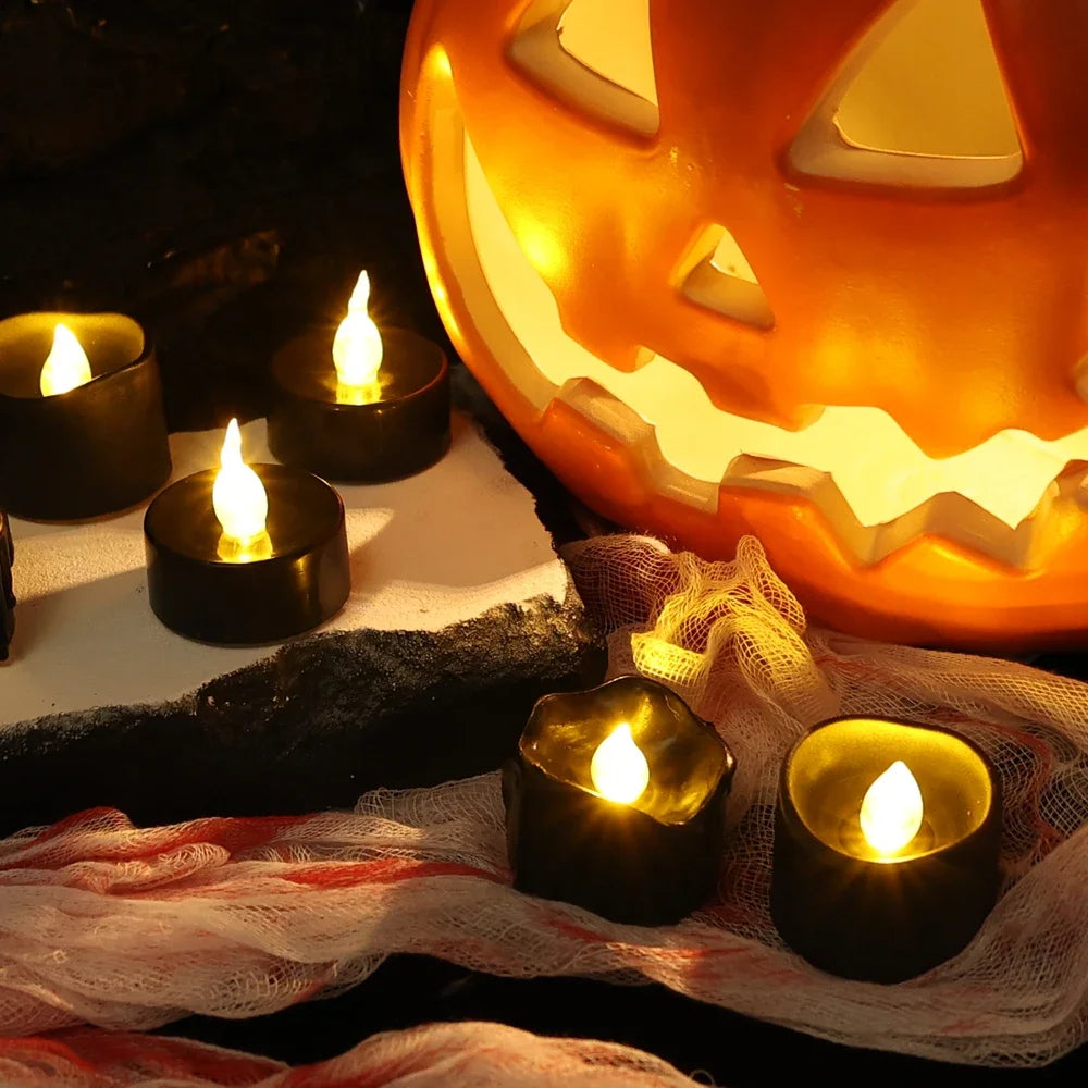 Black LED Candle Lamp Battery Operated Tea Light Flameless Fake Electronic Candle Halloween Party Decor Flashing Candle Lamp