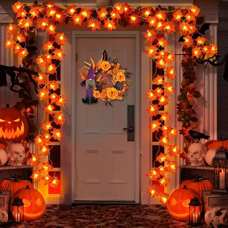 2/3M Halloween LED Lights String,Artificial Maple Leaf Lantern Garland,Halloween Christmas Thanksgiving Day Home Decorations
