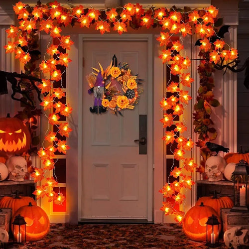 Load image into Gallery viewer, 2/3M Halloween LED Lights String,Artificial Maple Leaf Lantern Garland,Halloween Christmas Thanksgiving Day Home Decorations
