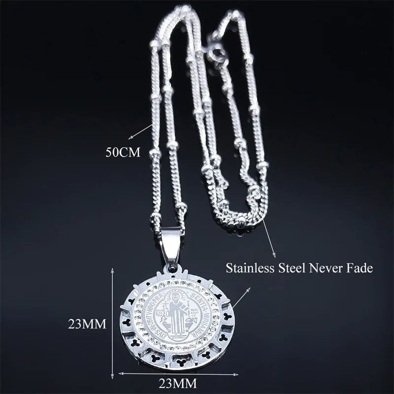 Catholic Saint Benedict Medal Pendant Necklace Stainless Steel San Benito Necklaces Religious Jewelry colar feminino N8085S02