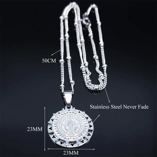 Load image into Gallery viewer, Catholic Saint Benedict Medal Pendant Necklace Stainless Steel San Benito Necklaces Religious Jewelry colar feminino N8085S02
