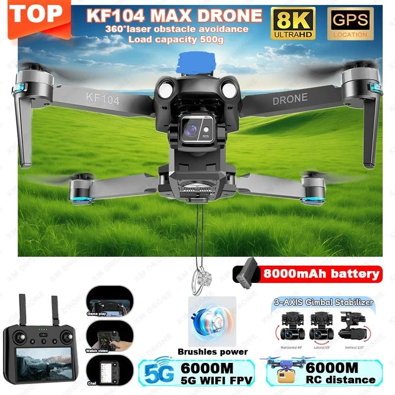 2024 New KF104 Max Professional Drone No Obstacle avoider  8K HD FPV Camera 3-axis Laser with Screen RC GPS Quadcopter Drone