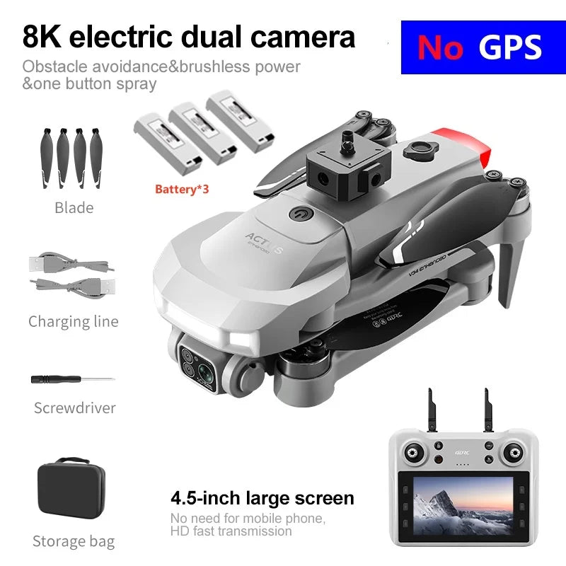 Professional Aerial GPS Return Large Screen FPV RC Drone 8K Auto Spray Optical Flow Obstacle Avoidance Remote Control Quadcopter