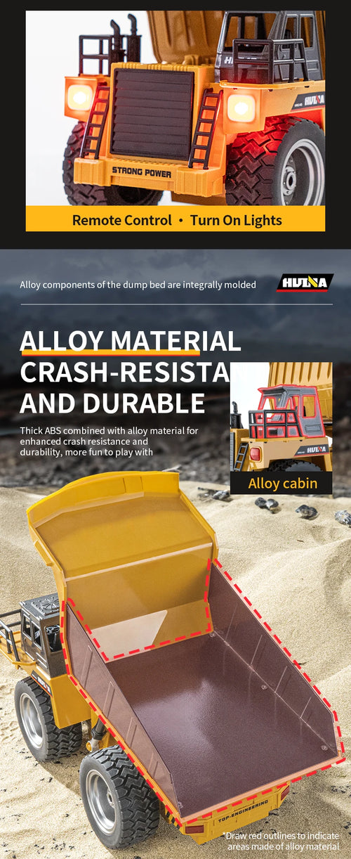 Load image into Gallery viewer, HUI NA Engineering Vehicle 533D Simulation Alloy Dump Truck Earth-moving Dump Truck Model Toy Truck Heavy duty tractor RC Cars
