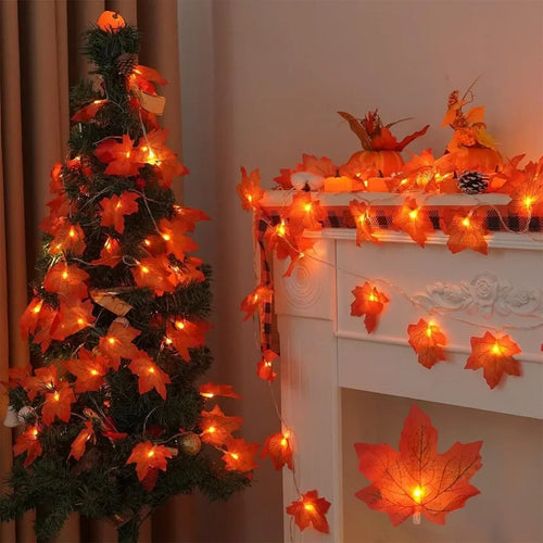 Load image into Gallery viewer, 2/3M Halloween LED Lights String,Artificial Maple Leaf Lantern Garland,Halloween Christmas Thanksgiving Day Home Decorations
