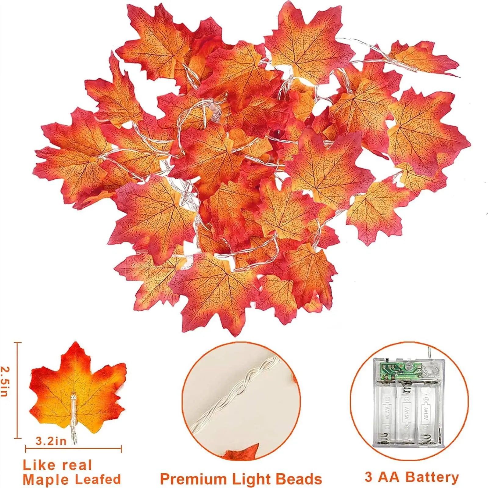 2/3M Halloween LED Lights String,Artificial Maple Leaf Lantern Garland,Halloween Christmas Thanksgiving Day Home Decorations