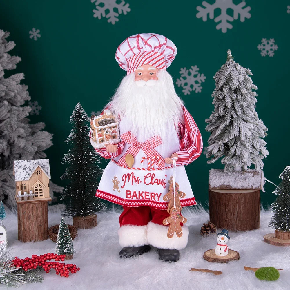 Large Size Christmas Tree Decoration Cooking Chef Santa Claus Statue Doll with Gingerbread House Christmas Tree Topper