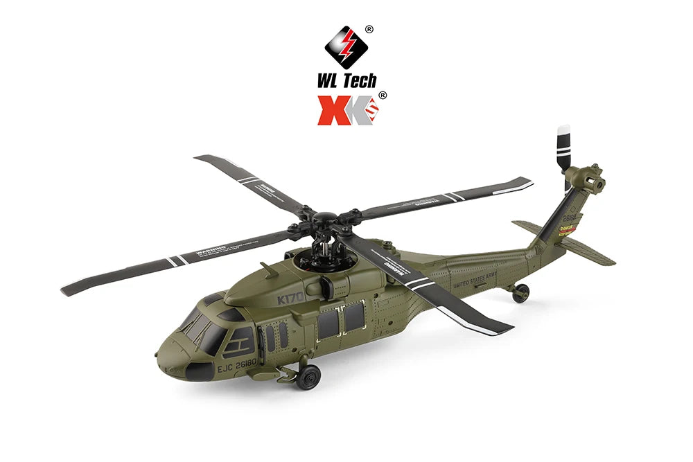 Wltoys K170 UH-60L RC Plane 2.4G 4CH 6-Axis Gyro Brushless Motor Military Green Helicopter RTF And XK K170 Birthday Gift for Kid