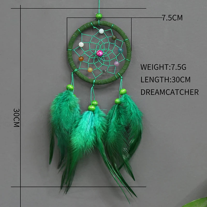 Fashion Creative Dream Catcher With Green White Red Coffee Feathers Home Wedding Office Decorations Craft Birthday Festival Gift