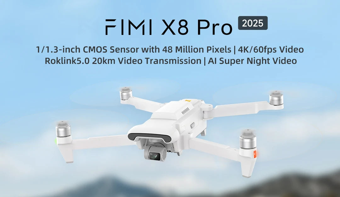 FIMI X8 Pro 2025 Camera drone 1/1.3-inch 48Mp CMOS 4K 60fps 20km transmission range 3-axis Gimbal AI Super Night Video RC Store