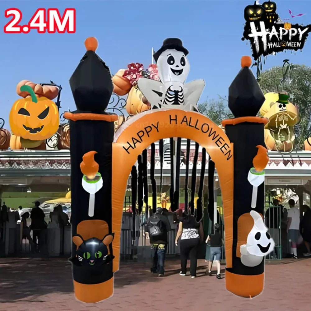 8FT Halloween Electric Inflatable Arch/Pumpkin Cat with LED Halloween Decoration Outdoor Indoor Courtyard Decoration Party Props