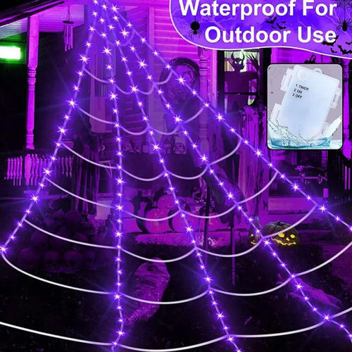 Load image into Gallery viewer, 8 Modes Halloween Spider Web Lights Waterproof Glow LED Spider Net 5m Triangle Luminous Halloween Spider Indoor Outdoor
