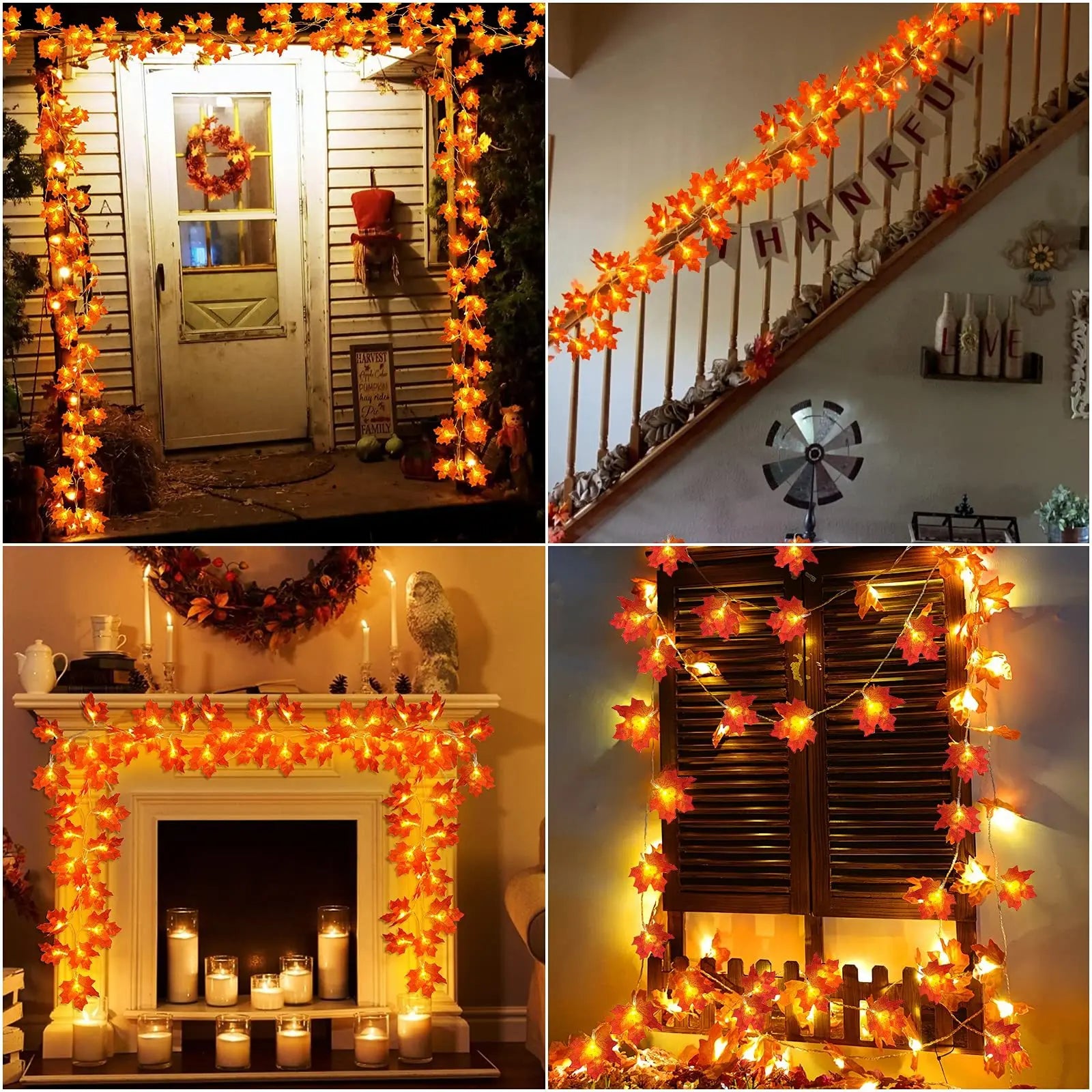 2/3M Halloween LED Lights String,Artificial Maple Leaf Lantern Garland,Halloween Christmas Thanksgiving Day Home Decorations