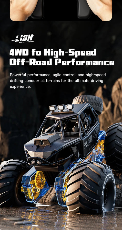 Load image into Gallery viewer, Amphibious Rock rocker Crawler RC Car with Camera, 4WD, 50min Runtime, IPX7 Waterproof, Gesture &amp; APP Control, Off-Road Drift
