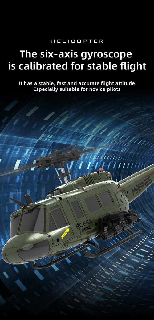 Load image into Gallery viewer, C032 UH-1 brushless RTF RC Helicopter 6-axis Gyroscope One Click 3D Flip Optical flow positioning UH1 helicopter model Hobby Toy
