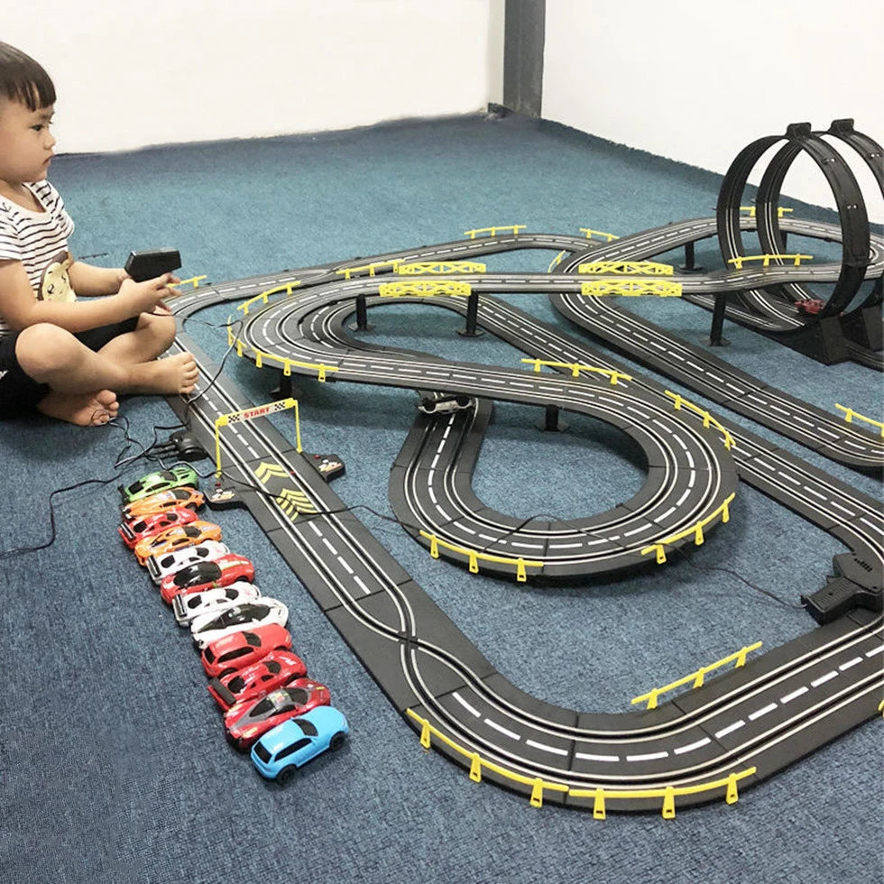 Slot car track Electric rail car 1:43 double remote control racing track toy automatic racing electric track children Christmas gift