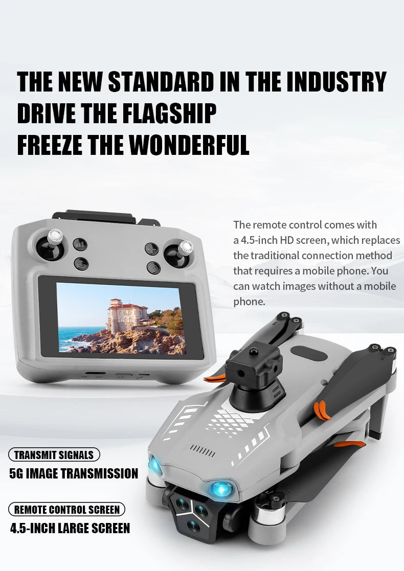 T01 Mini Drone with 4K HD Camera 4.5' Touch Screen GPS Obstacle Avoidance Brushless Motor - Folding Quadcopter for Photography