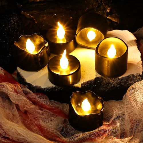 Load image into Gallery viewer, Black LED Candle Lamp Battery Operated Tea Light Flameless Fake Electronic Candle Halloween Party Decor Flashing Candle Lamp
